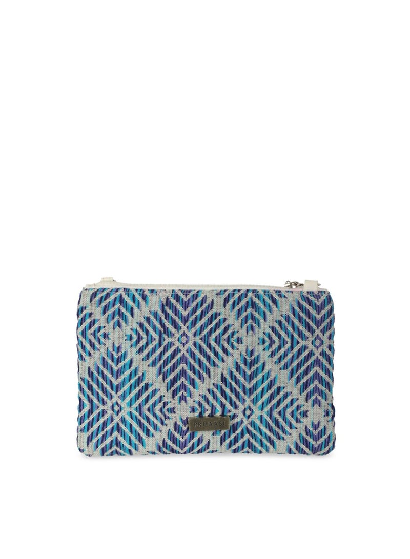 Priyaasi Blue Geometric Sling Bag with Tasselled  - Image 4