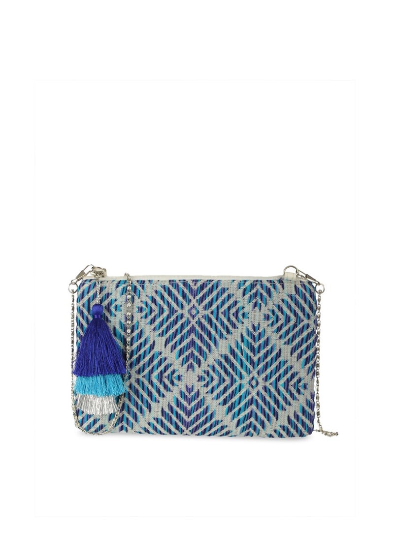 Priyaasi Blue Geometric Sling Bag with Tasselled  - Image 3