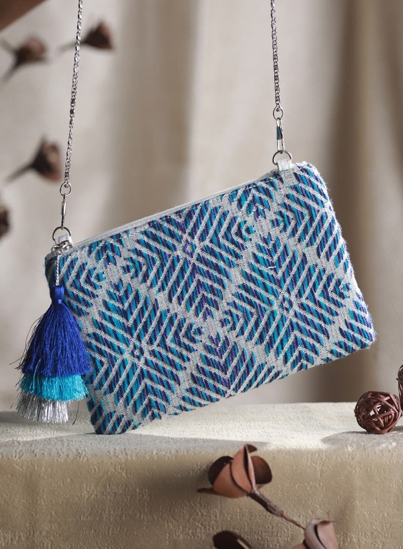 Priyaasi Blue Geometric Sling Bag with Tasselled  - Image 2