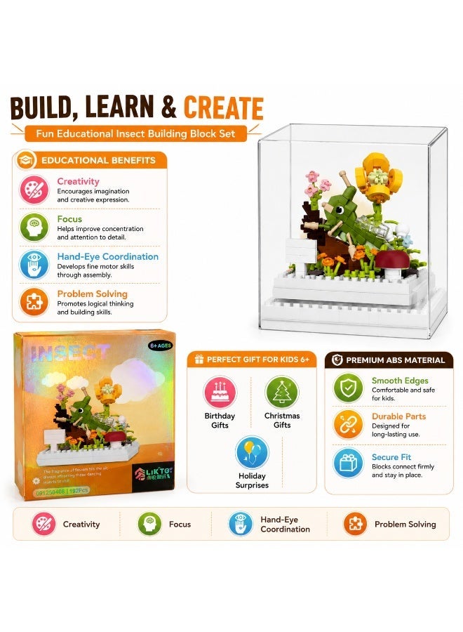 192PCS Insect Garden Building Blocks Set with Transparent Display Case, DIY Grasshopper Construction Model Toy, Educational Building Kit for Kids 6+ and Adults - Image 2