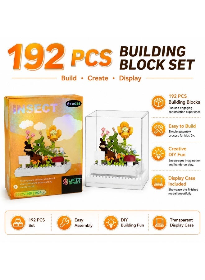 192PCS Insect Garden Building Blocks Set with Transparent Display Case, DIY Grasshopper Construction Model Toy, Educational Building Kit for Kids 6+ and Adults - Image 3