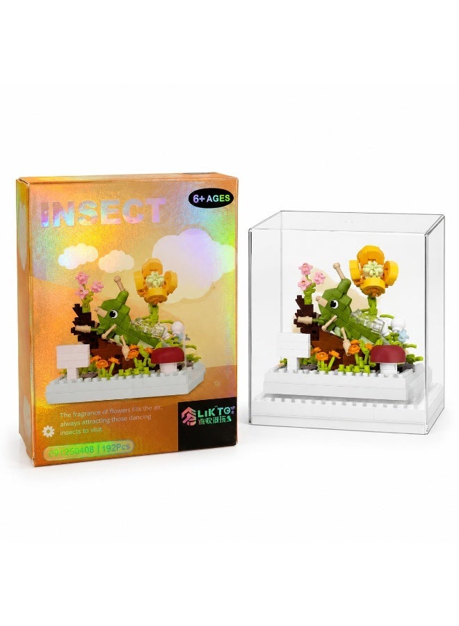 192PCS Insect Garden Building Blocks Set with Transparent Display Case, DIY Grasshopper Construction Model Toy, Educational Building Kit for Kids 6+ and Adults - Image 1