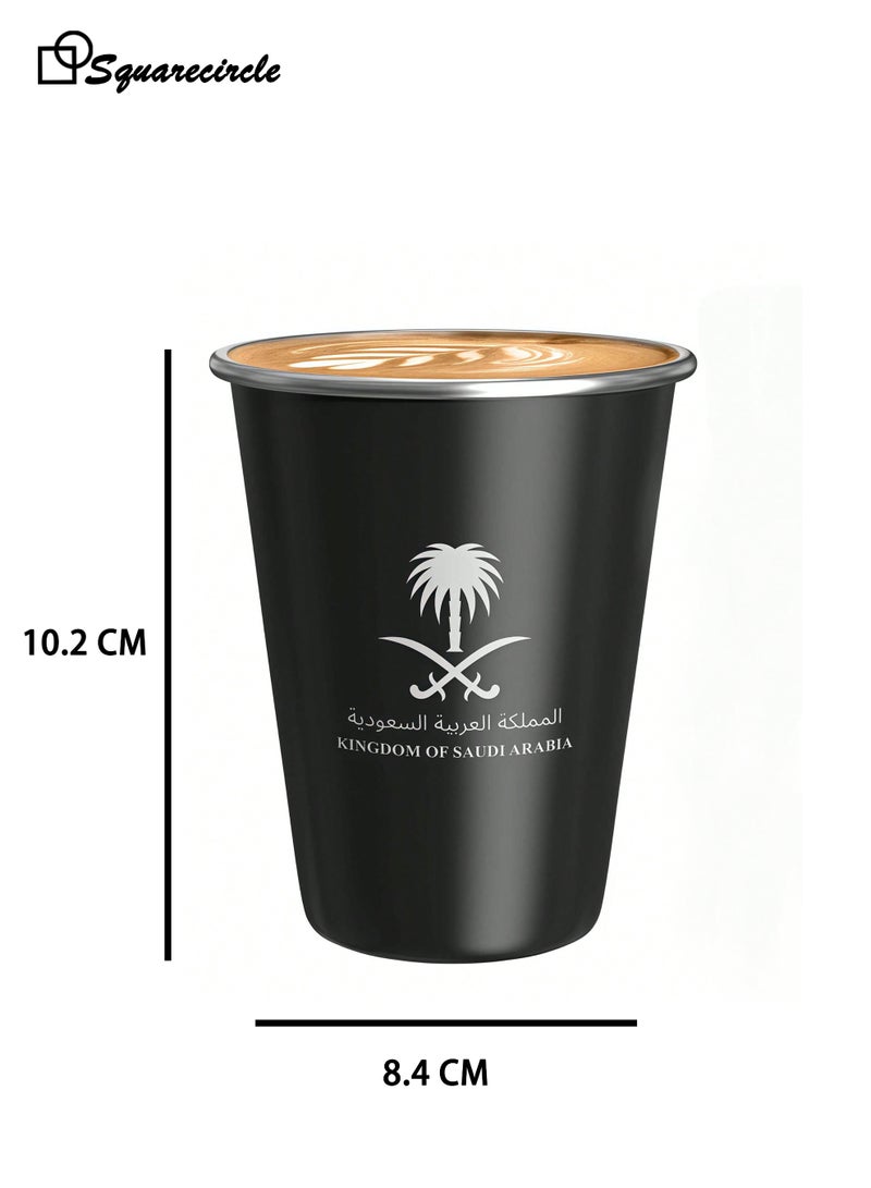 دائرة مربعة كوب قهوة معدني بتصميم عربي 350 مل (11.83 أوقية) – كوب معزول ذو جدار مزدوج | هدية مميزة بشعار السعودية | متين، محمول ومقاوم للصدأ للاستخدام المنزلي، في المكتب وفي الهواء الطلق(أسود) - Image 5