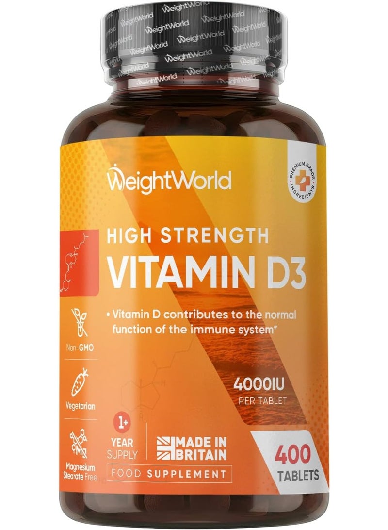 WeightWorld Vitamin D3 4000IU - 1+ Year Supply - 400 Tablets - Easy to Swallow 6mm Micro Vitamin D Tablets - Gentle Cholecalciferol Form - Vegetarian-Friendly VIT D Supplement - 1 per Day - Made in the UK - Image 1