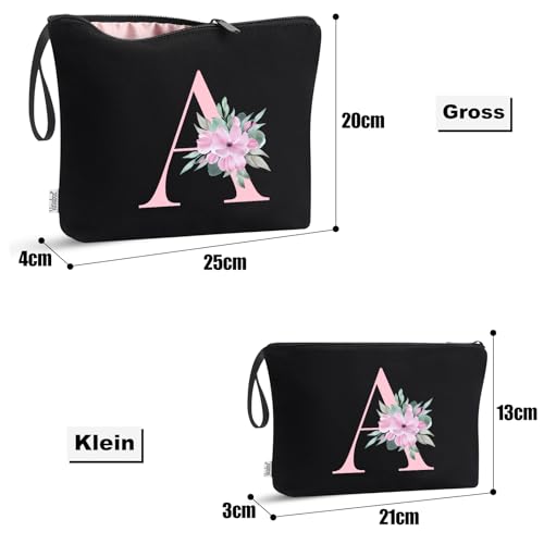 Vavabox AZ Personalized Makeup Bag Birthday Gifts for Women Mom Gifts for Best Friend Bride Bridesmaid Cosmetic bag E 04Black Set - Image 3