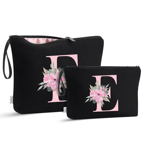 Vavabox AZ Personalized Makeup Bag Birthday Gifts for Women Mom Gifts for Best Friend Bride Bridesmaid Cosmetic bag E 04Black Set - Image 1