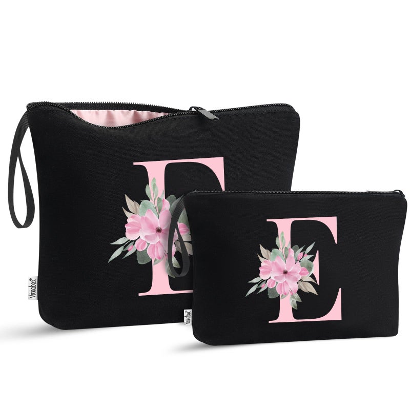 Vavabox AZ Personalized Makeup Bag Birthday Gifts for Women Mom Gifts for Best Friend Bride Bridesmaid Cosmetic bag E 04Black Set - Image 2