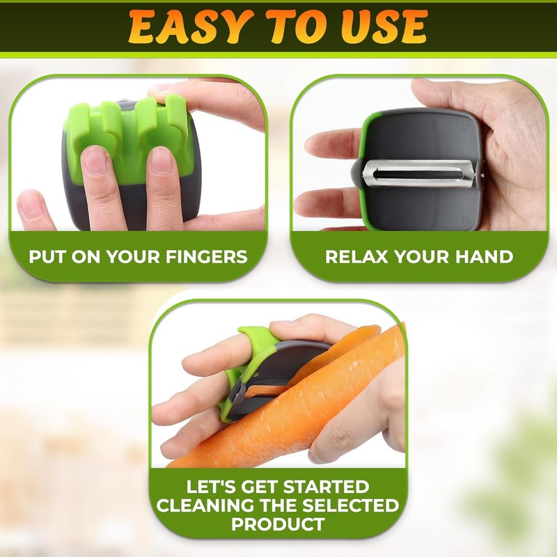 V TOWER Finger Peeler for Vegetables - Finger Grip Palm Peeler with Sharp Double-Sided Blade, Non-Slip Carrot Peelers for Kitchen - Dishwasher Safe Potato Peelers for Kitchen, Suitable for Fruits and Veggies - Image 5