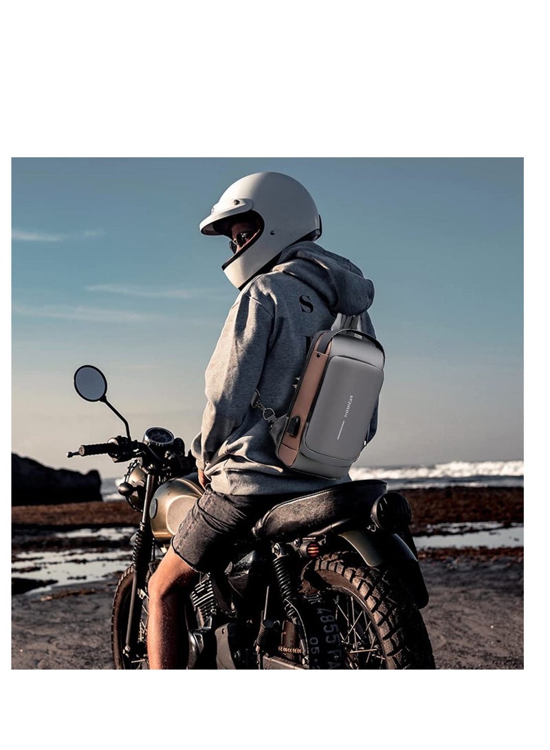 SYOSI Sling Backpack USB Anti-Theft Waterproof Chest Daypack Casual Shoulder Bag (Grey) - Image 2