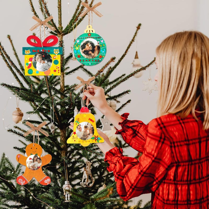 Shitailu 24Pcs Christmas Photo Frame Ornaments, DIY Unfinished Wood Picture Frame Ornaments Craft, Xmas Themed Frame Kits for Kids, Painting Decor Holiday Party Projects Activities - Image 5