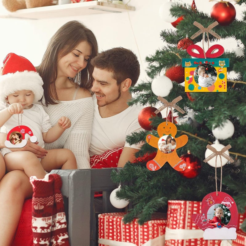 Shitailu 24Pcs Christmas Photo Frame Ornaments, DIY Unfinished Wood Picture Frame Ornaments Craft, Xmas Themed Frame Kits for Kids, Painting Decor Holiday Party Projects Activities - Image 4