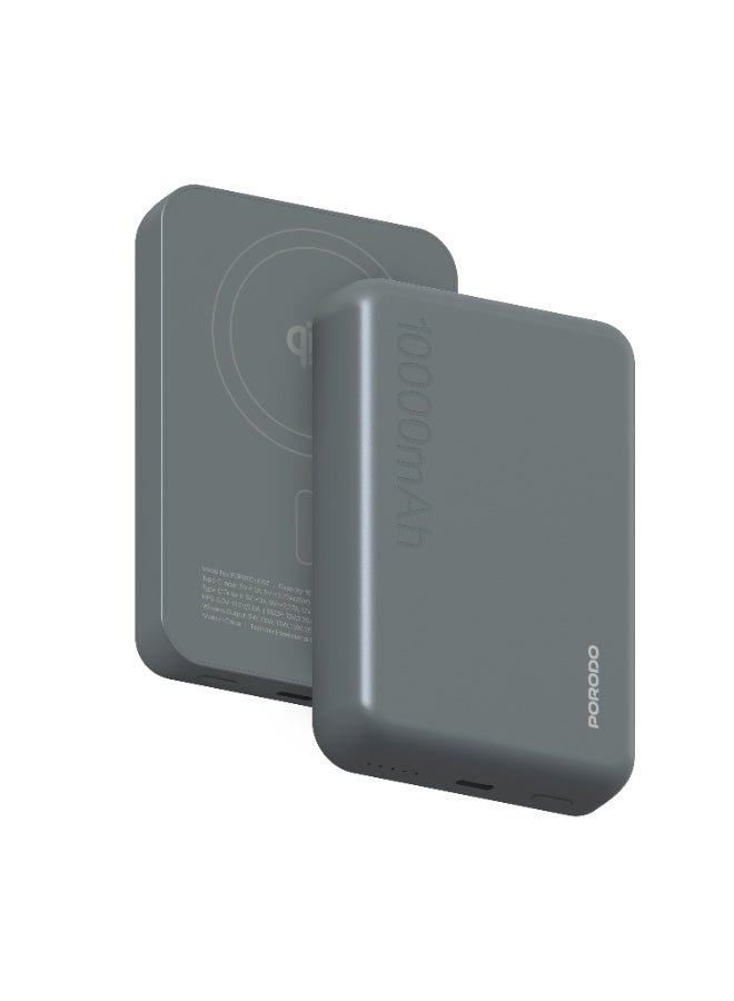 porodo Power Bank 10,000mAh Magsafe Qi2 25W Max Output with Fast Wireless & USB-C Charging, Universal Compatibility, Built-in Safeguards, 30cm USB-C Cable Included - Compatible with iPhone, AirPods, and More - Grey - Image 1