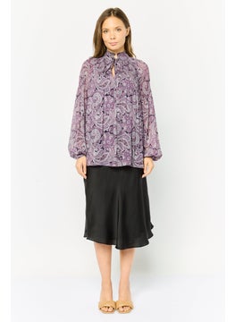 Lauren by Ralph Lauren Women Tie Neck Long Sleeves Allover Print Blouse, Multicolor  - Image 2