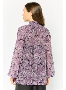 Lauren by Ralph Lauren Women Tie Neck Long Sleeves Allover Print Blouse, Multicolor  - Image 4