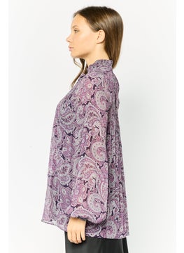 Lauren by Ralph Lauren Women Tie Neck Long Sleeves Allover Print Blouse, Multicolor  - Image 3