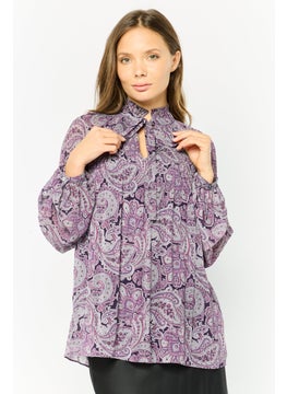 Lauren by Ralph Lauren Women Tie Neck Long Sleeves Allover Print Blouse, Multicolor  - Image 1