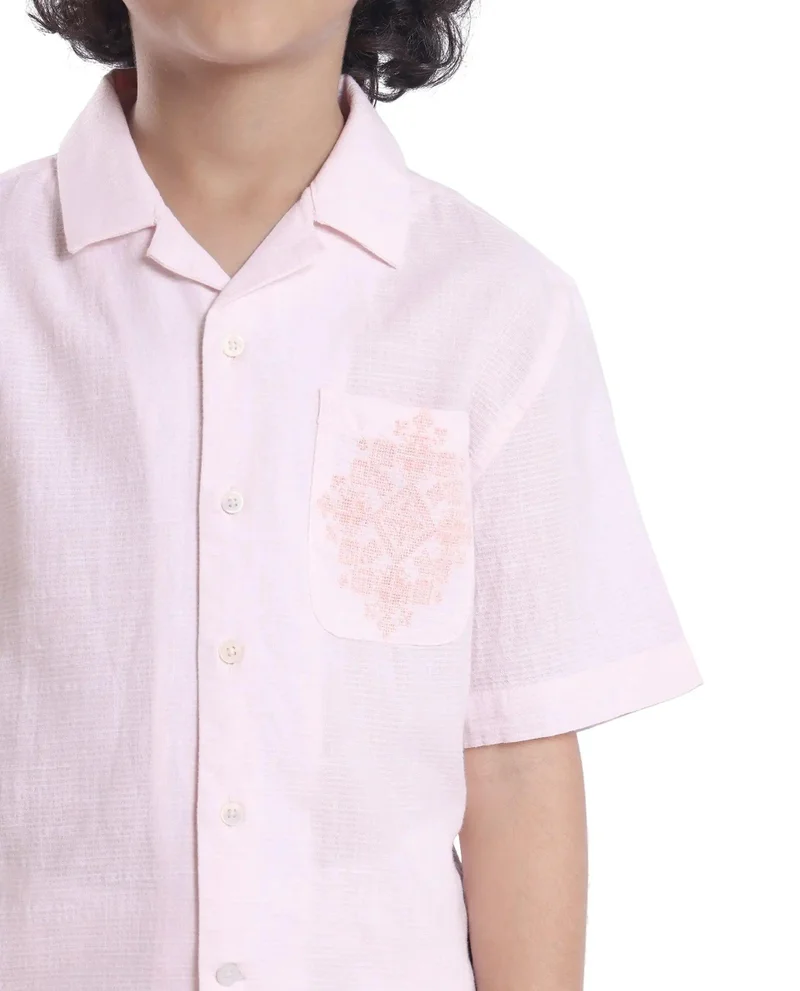 Rare Ones Rare Ones Kids Trok Light Pink Cotton Half Sleeve Striped Button Closure Regular Fit Shirt