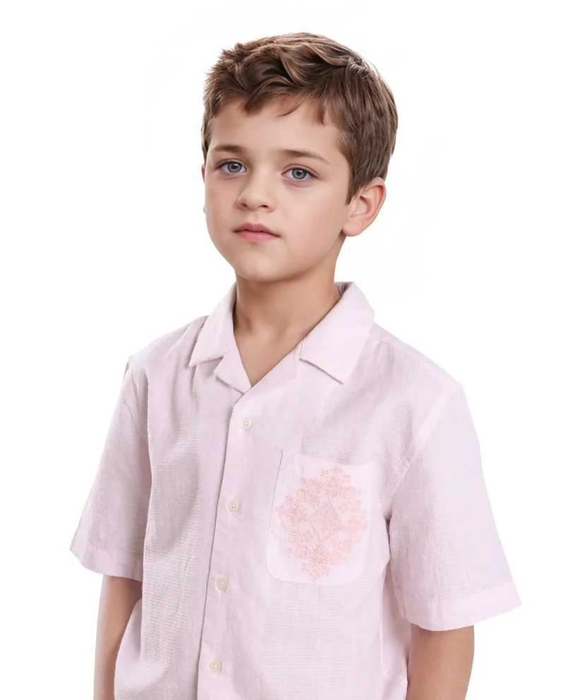 Rare Ones Rare Ones Kids Trok Light Pink Cotton Half Sleeve Striped Button Closure Regular Fit Shirt