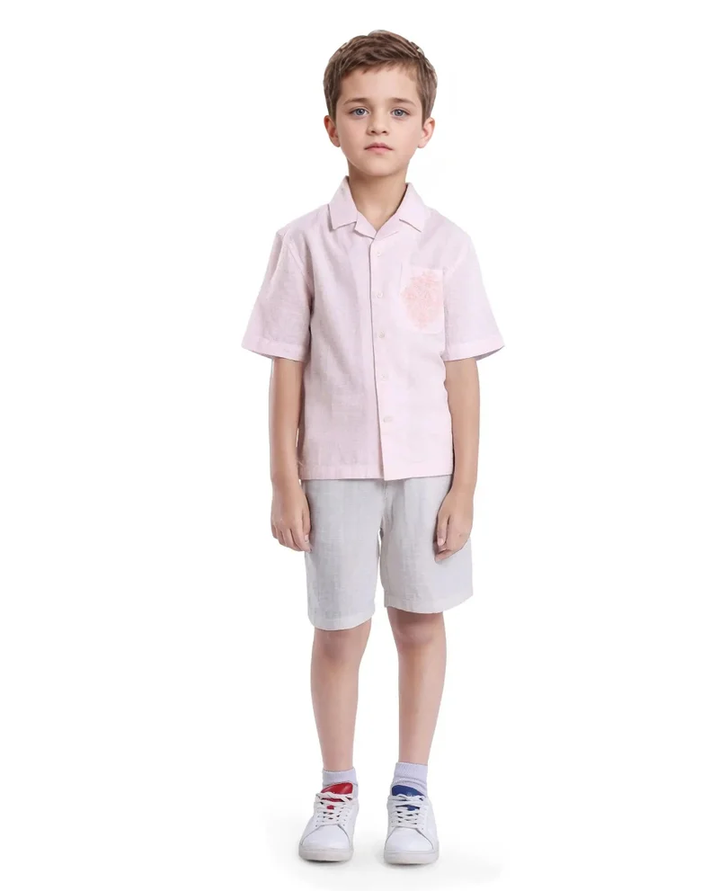 رير ونز Rare Ones Kids Trok Light Pink Cotton Half Sleeve Striped Button Closure Regular Fit Shirt