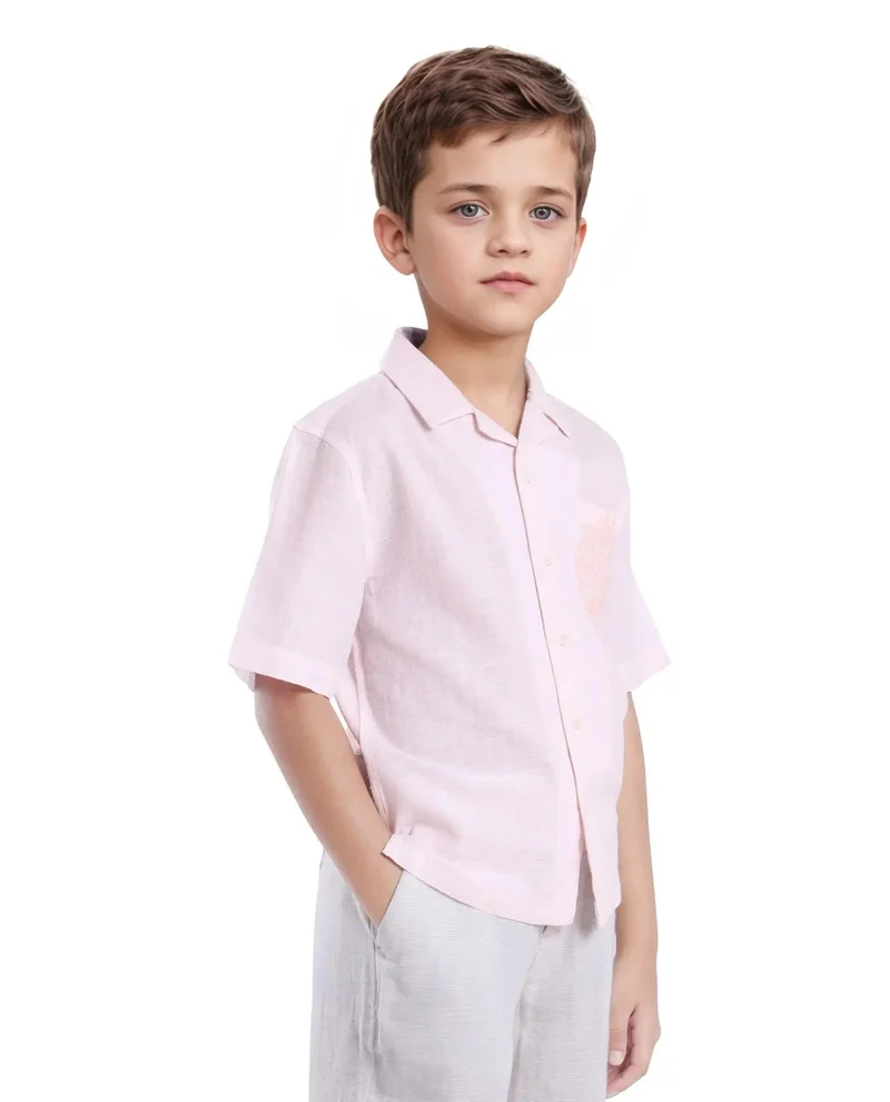 Rare Ones Rare Ones Kids Trok Light Pink Cotton Half Sleeve Striped Button Closure Regular Fit Shirt