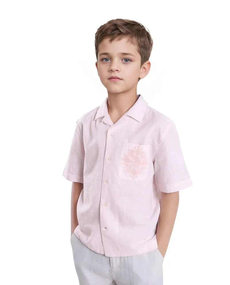 Rare Ones Rare Ones Kids Trok Light Pink Cotton Half Sleeve Striped Button Closure Regular Fit Shirt
