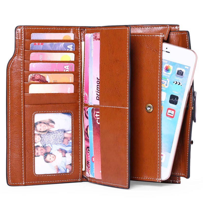 SENDEFN Women Leather Wallets RFID Blocking Clutch Card Holder Ladies Purse with Zipper Pocket - Image 3