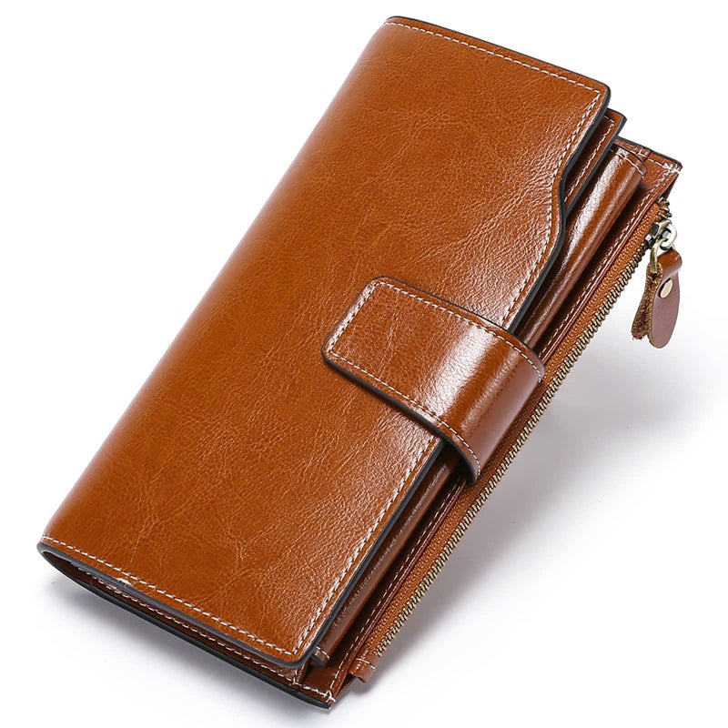 SENDEFN Women Leather Wallets RFID Blocking Clutch Card Holder Ladies Purse with Zipper Pocket - Image 1
