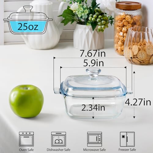 NUTRIUPS 0.8L Glass Casserole Dish with Lid Oven Safe Square Casserole Dish 5.9in Glass Microwave Bowl With Lid Microwavable Cookware (25oz-Mini) - Image 2