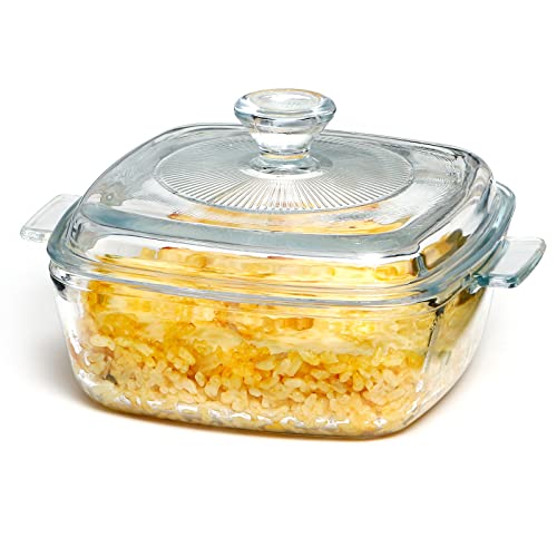 NUTRIUPS 0.8L Glass Casserole Dish with Lid Oven Safe Square Casserole Dish 5.9in Glass Microwave Bowl With Lid Microwavable Cookware (25oz-Mini) - Image 1