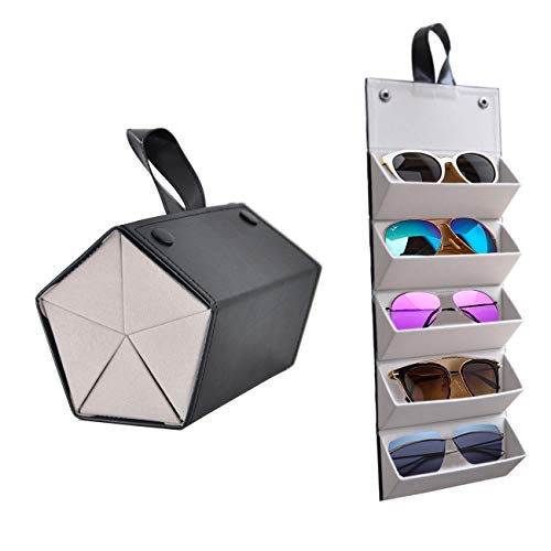 Kenpal Sunglasses Storage Organizer Holder Foldable Travel Case with 5 Slot Compartments for Multiple Glasses (Black) - Image 1