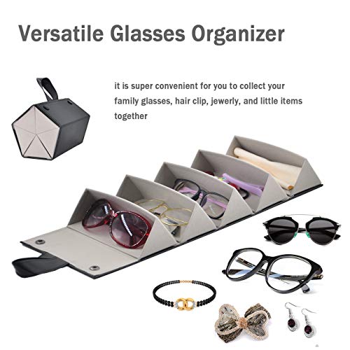 Kenpal Sunglasses Storage Organizer Holder Foldable Travel Case with 5 Slot Compartments for Multiple Glasses (Black) - Image 3