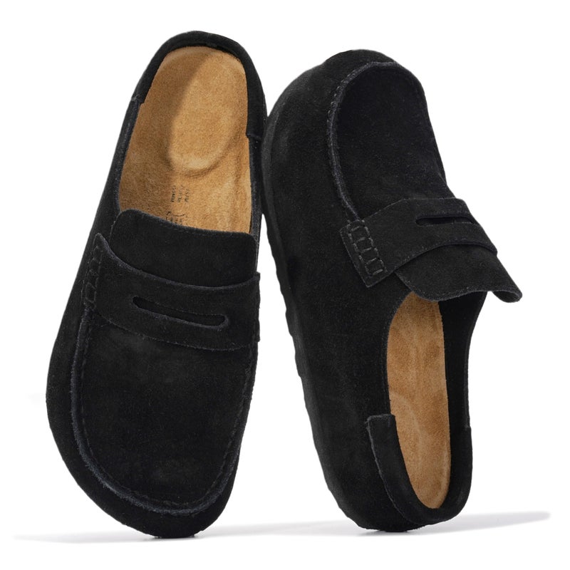 Project Cloud Genuine Leather Clogs for Women - Memory Foam Insole Womens Clogs Non-Slip Outsole Mules for Women Footwear - Women's Mules & Clogs Fall Shoes (Haven, BLKSDE,8M)