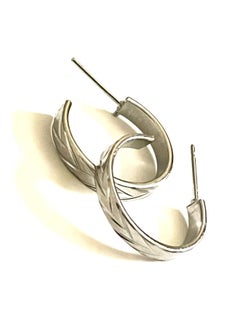 Trio Earrings Engraved Silver Semi Circled Earrings  - Image 3