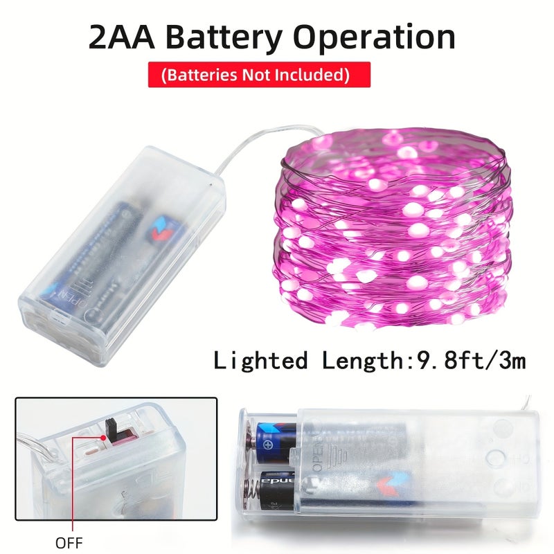 أضواء خيطية وردية LED 6 قطع تعمل بالبطارية بطول 120 بوصة لحفلات الزفاف وحفلات عيد الحب - Image 3
