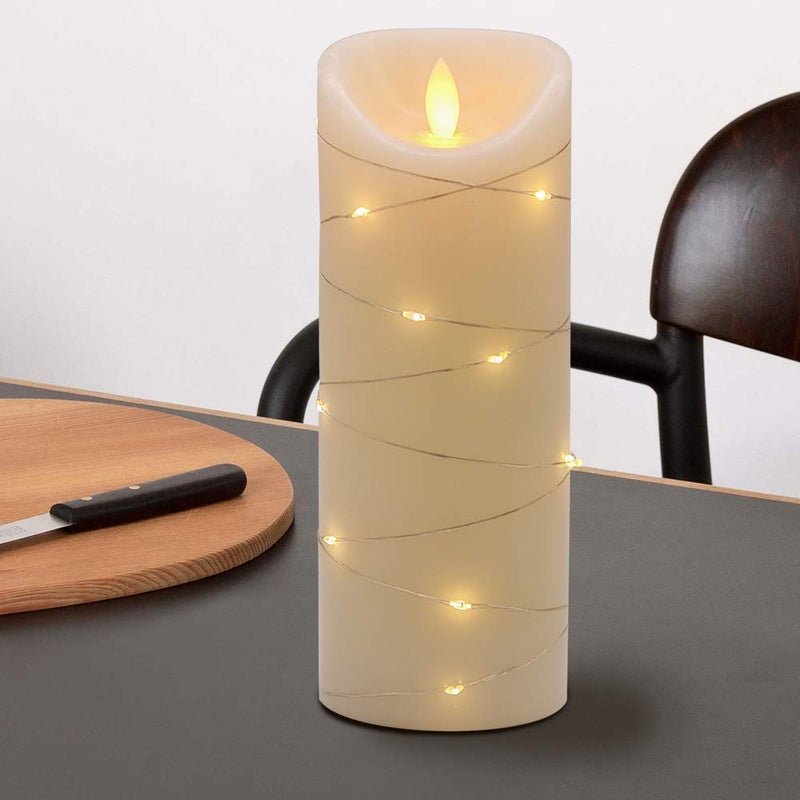 DRomance Large Flameless Pillar Candle String Light with 10-Key Remote and Timer, 2 C Batteries Operated Moving Wick Dancing Flame Real Wax LED Pillar Candle Holiday Season Decor(3 x 8 Inch) - Image 3
