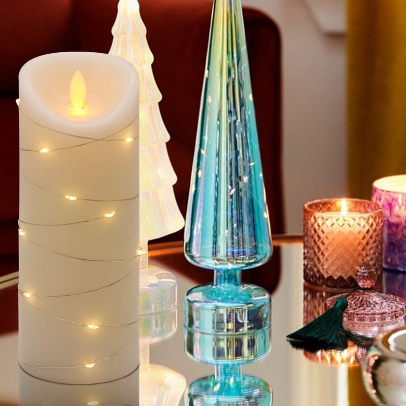 DRomance Large Flameless Pillar Candle String Light with 10-Key Remote and Timer, 2 C Batteries Operated Moving Wick Dancing Flame Real Wax LED Pillar Candle Holiday Season Decor(3 x 8 Inch) - Image 4