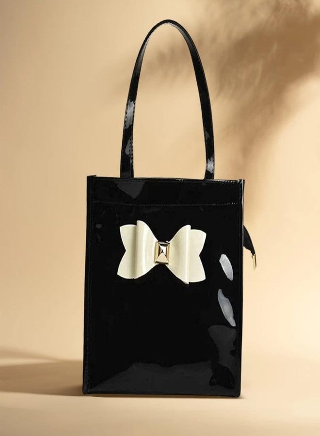 Firstdemand Shoulder Tote Bags Fashionable & Trendy Shinny Handbag For Women And Girls (Black) - Image 2