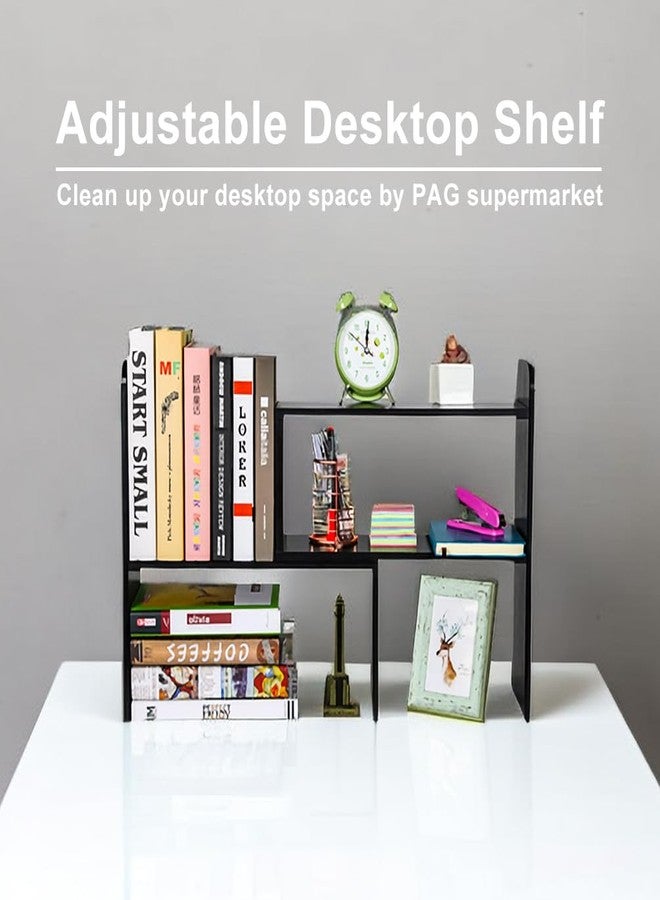 PAG Desk Organizer Desktop Shelf Adjustable Countertop Bookshelf Small Table Shelves Book Organizer Office Organization for Desk, Black - Image 4