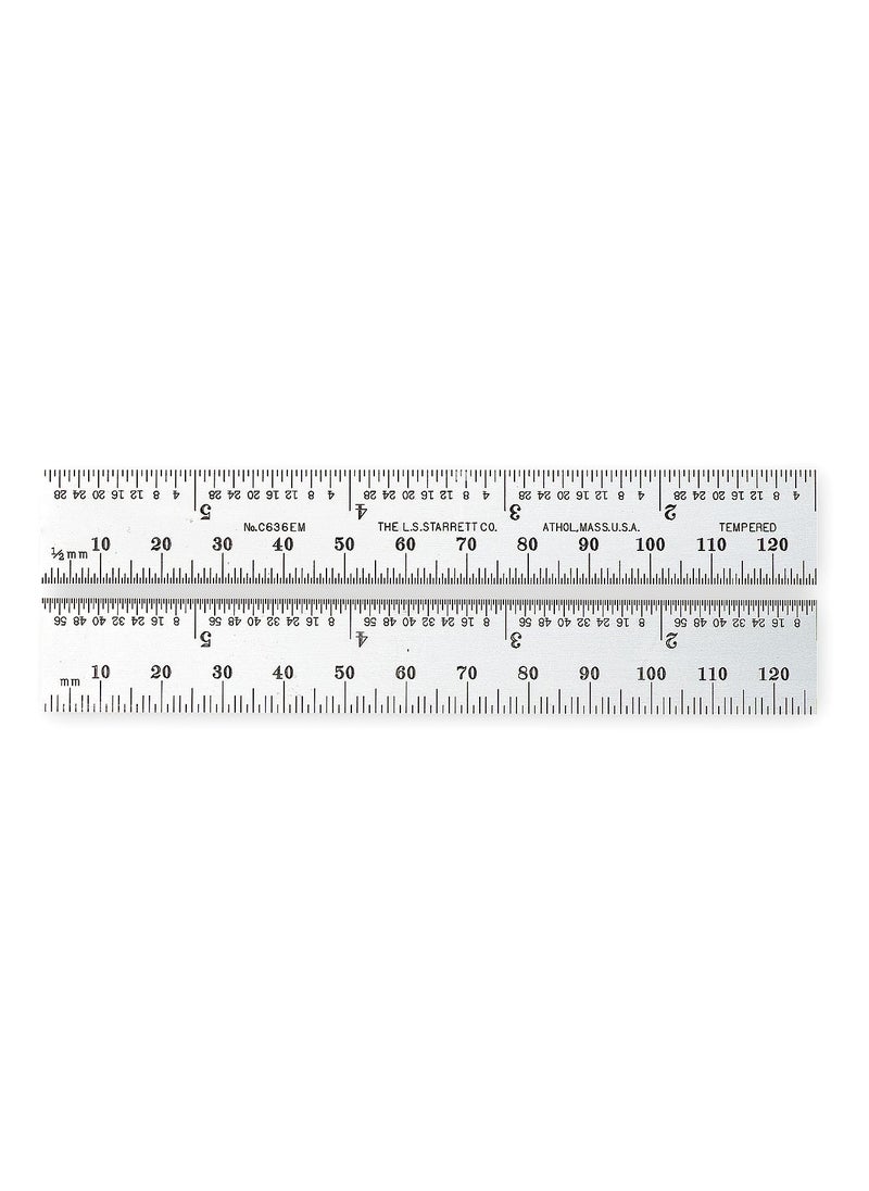 Starrett Starrett Spring Tempered Steel Rule with Satin Chrome Finish Quick Reading Millimeter and Inch Graduations  1134 Length 36 Graduation Type 12mm Thickness  C636300 
