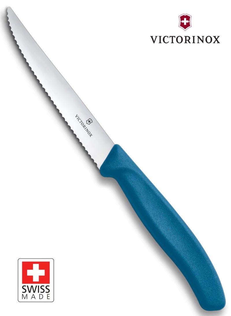 Victorinox Swiss Classic Steak and Pizza Knife 11 cm, Wavy Edge, Blue