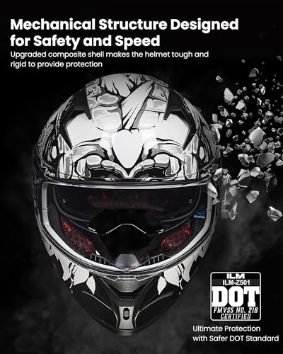 ILM Motorcycle Helmet Full Face with Pinlock Compatible ClearTinted Visors and Fins Street Bike Motocross Casco DOT Model Z501Lizard White XLarge - Image 3