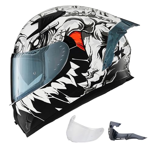 ILM Motorcycle Helmet Full Face with Pinlock Compatible ClearTinted Visors and Fins Street Bike Motocross Casco DOT Model Z501Lizard White XLarge - Image 1