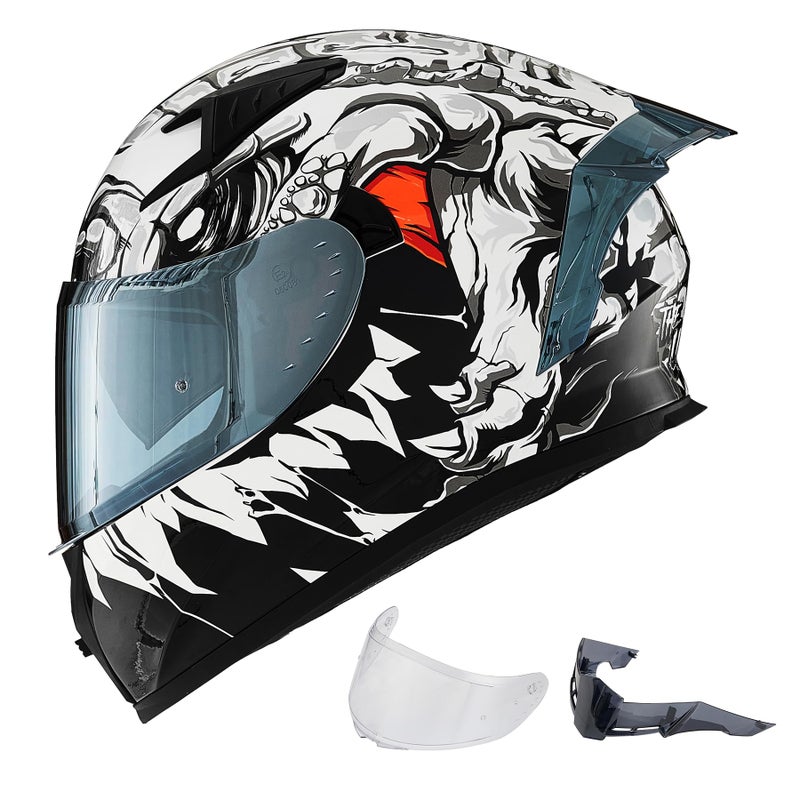 ILM Motorcycle Helmet Full Face with Pinlock Compatible ClearTinted Visors and Fins Street Bike Motocross Casco DOT Model Z501Lizard White XLarge - Image 2