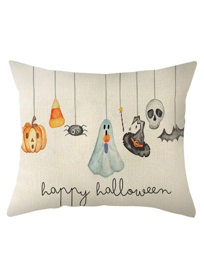 Ogiselestyle Happy Halloween Ghost Throw Pillow Covers, 12 x 20 Inch Jack o' Lantern Candy Corn Pillow Cases Decoration for Home Sofa Couch - Image 1