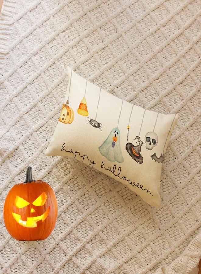 Ogiselestyle Happy Halloween Ghost Throw Pillow Covers, 12 x 20 Inch Jack o' Lantern Candy Corn Pillow Cases Decoration for Home Sofa Couch - Image 2