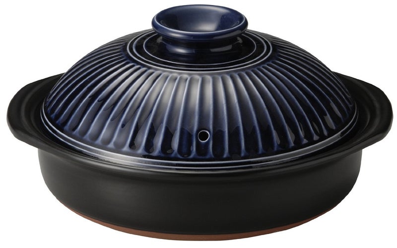 Ginpo Pottery Chrysanthemum Flower Earthenware Banko Ware (No. 8 / Lapis/For 2/3 People) "Next Generation Earthenpot That Will Decorate Your Table" Stylish Open Fire Ruri (Blue) - Image 1