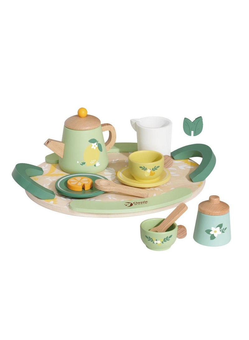 Classic World Wooden Vintage Afternoon Tea Set - Pretend Play Tea Party Set for Kids, 16-Piece Wooden Tea Set, Role-Playing, Creative Play, Tea Party Play Set - Image 1