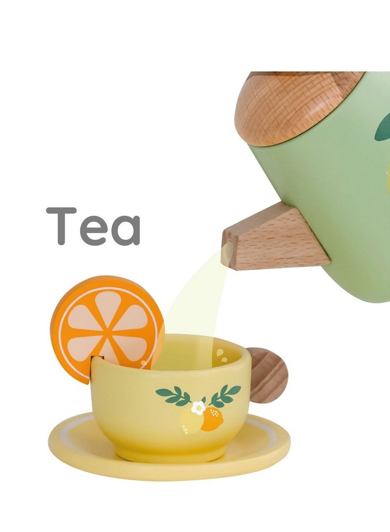 Classic World Wooden Vintage Afternoon Tea Set - Pretend Play Tea Party Set for Kids, 16-Piece Wooden Tea Set, Role-Playing, Creative Play, Tea Party Play Set - Image 5