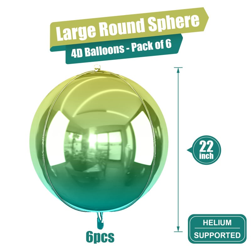 Vibzox 6Pcs Gradient Green Round Foil Balloons, 22" Large Helium Ball Mylar Balloon, Metallic Green Foil Balloon for Birthday Graduation Wedding Halloween Disco Prom Tropical Party Decorations - Image 2