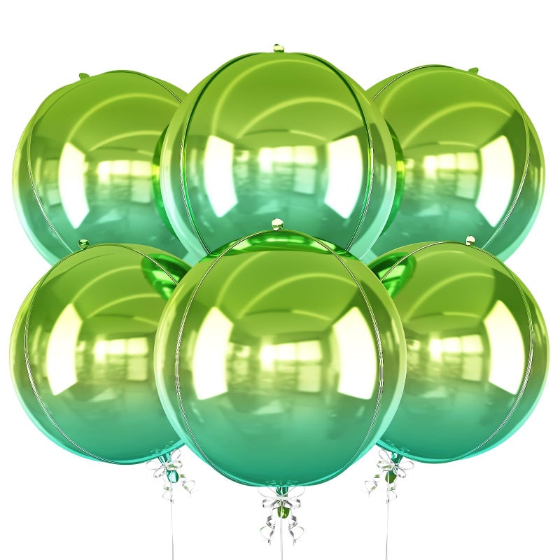 Vibzox 6Pcs Gradient Green Round Foil Balloons, 22" Large Helium Ball Mylar Balloon, Metallic Green Foil Balloon for Birthday Graduation Wedding Halloween Disco Prom Tropical Party Decorations - Image 1